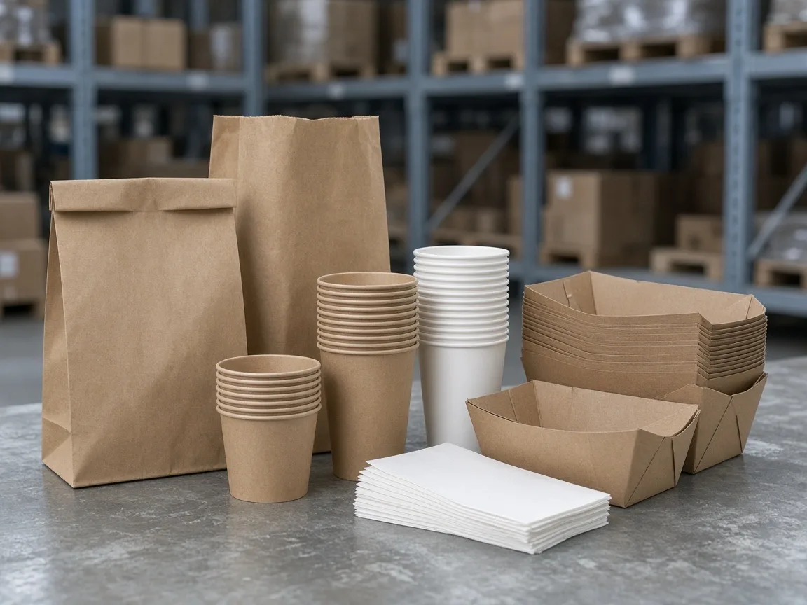 Stacked cartons and packaging supplies